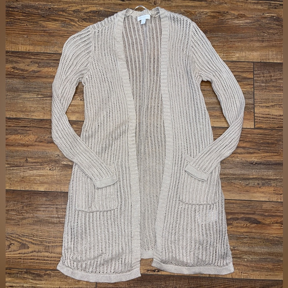 Tan and metallic open long cardigan